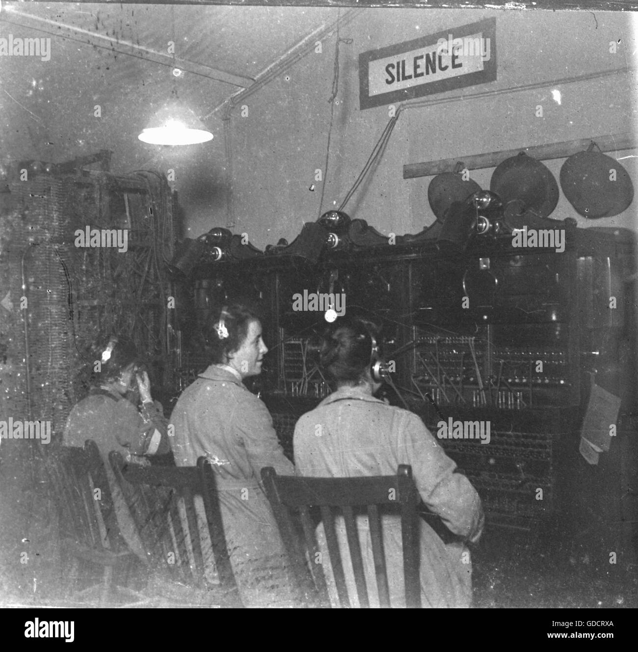 Scenes at the end of the 1st World War c1918/1919  Telephone switchboard operators   Photo by Tony Henshaw       Scanned direct from a stereo original negative from a rare archive record of original photography from a British Doctor photographing at the end of World War 1    © World copyright. Stock Photo