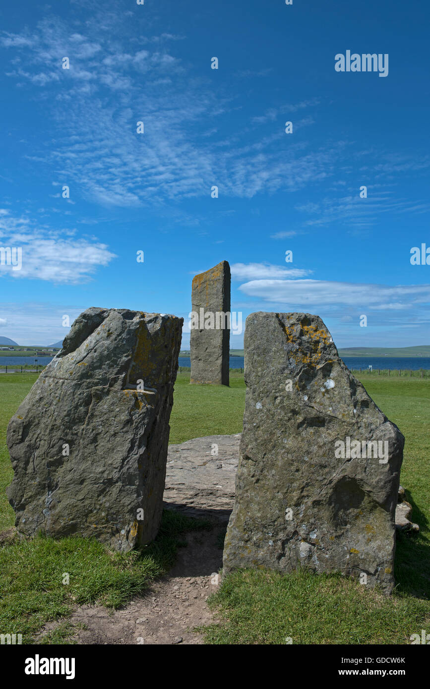 Stenness Standing Stones within the UNESCO World Heritage Site, Heart of Neolithic Orkney. SCO 10,713 Stock Photo