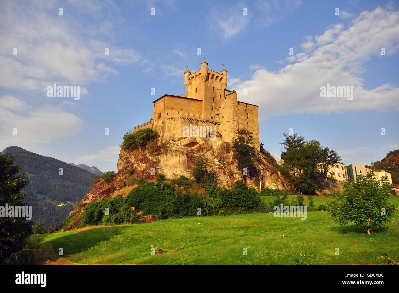 SAINT PIERRE, ITALY - JULY 3: Ancient castle in Saint Pierre town on July 3, 2015. Stock Photo