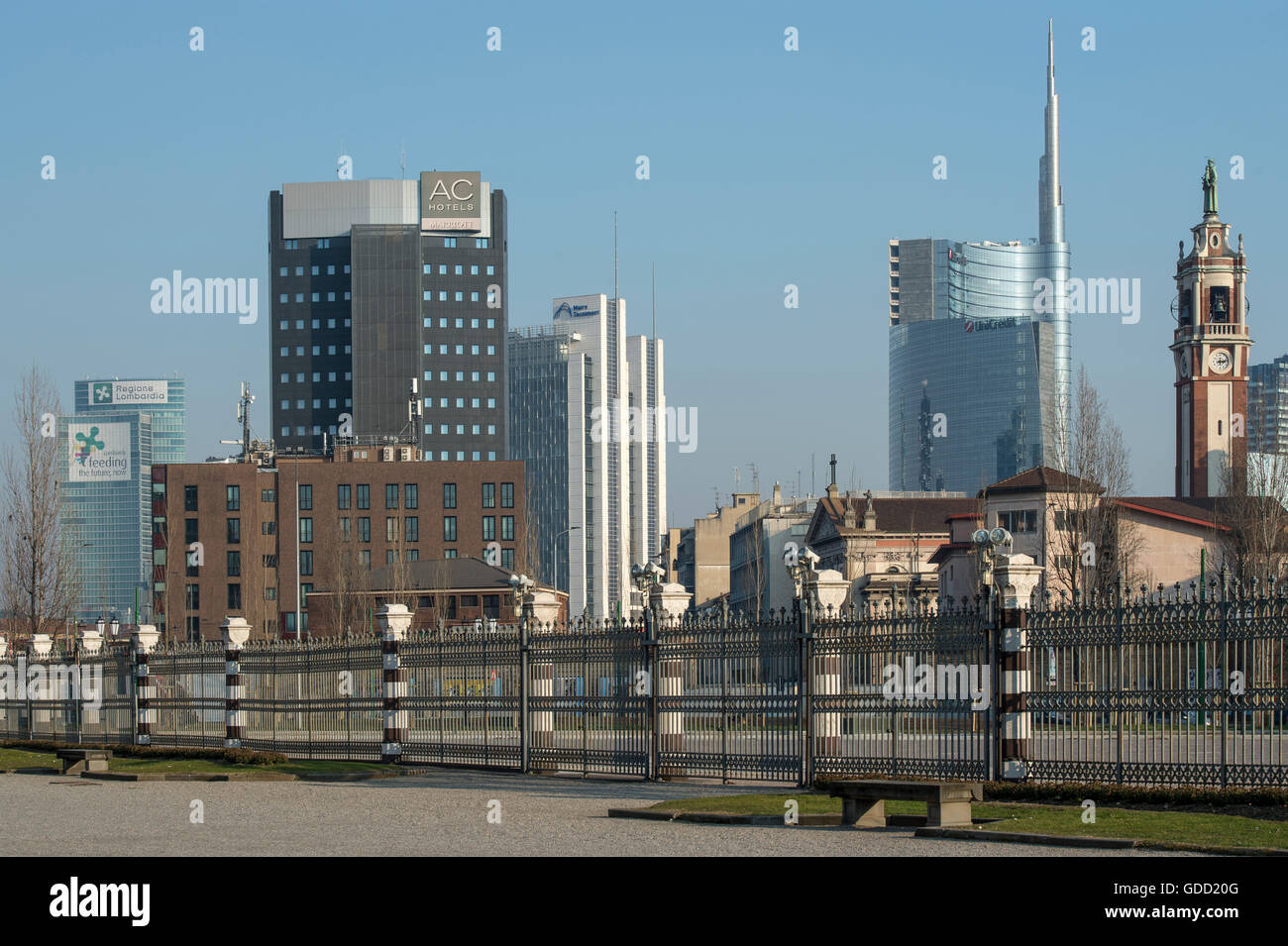 Italy, Lombardy, Milan, skyline from Monumentale Cemetery Stock Photo