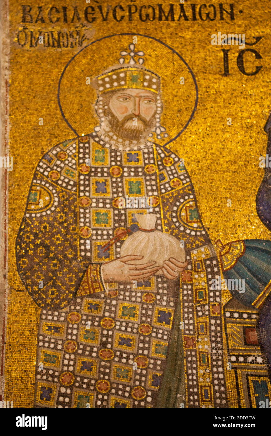 Constantine IX Monomachos, circa 1000 - 11.1.1055, East Roman emperor 11.6.1042 - 11.1.1055, half length, mosaic, Istanbul, Stock Photo