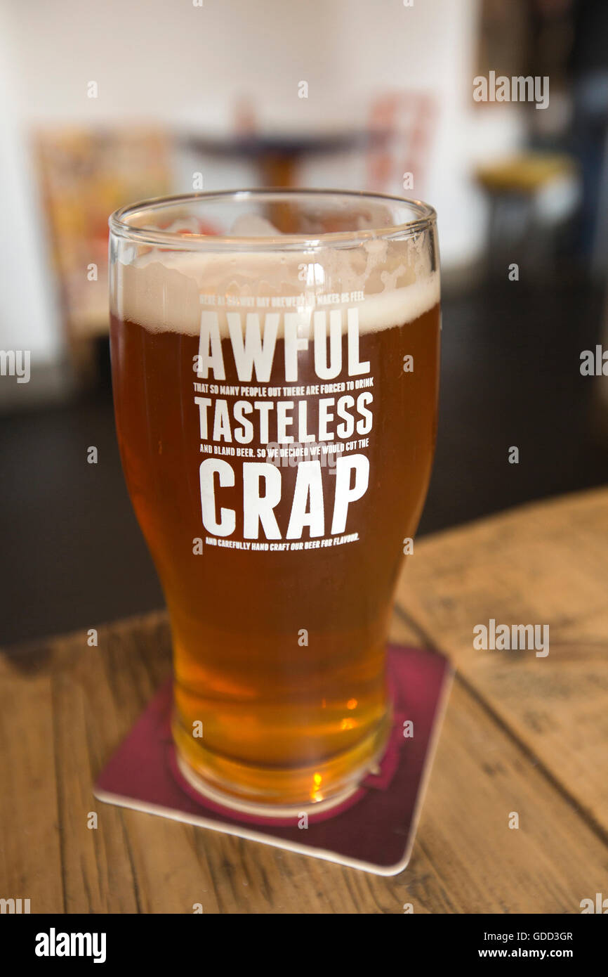 Ireland, Co Galway, Galway, Galway Bay Brewery beer glass, Awful Tasteless Crap Stock Photo