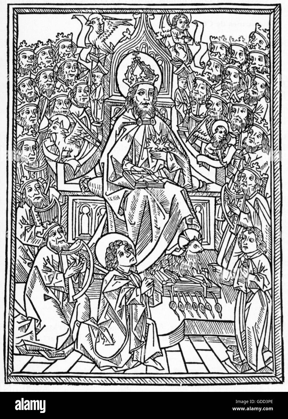 Nider, Johannes, before 1365 - 13.8.1438, German clergyman, works, 'Die vier vnd zwenzig gulden harpfen', title woodcut, printed by Martin Schott, Strasbourg, 1493, Stock Photo