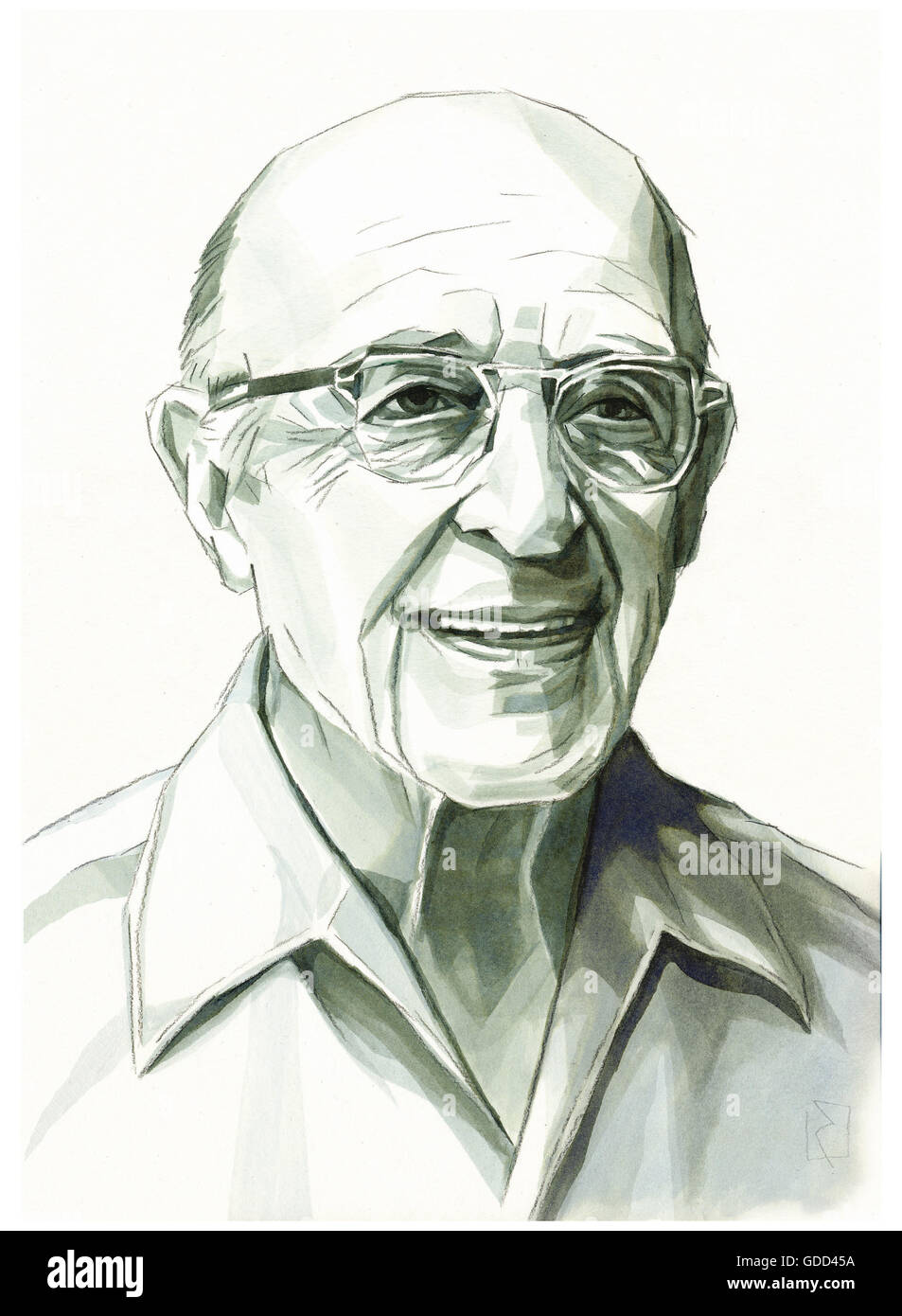 Rogers, Carl, 8.1.1902 - 4.2.1987, American medic / physician (medical doctor), portrait, monochrome drawing by Jan Rieckhoff, 1.12.2008, Artist's Copyright already cleared through INTERFOTO, no additional clearance necessary Stock Photo