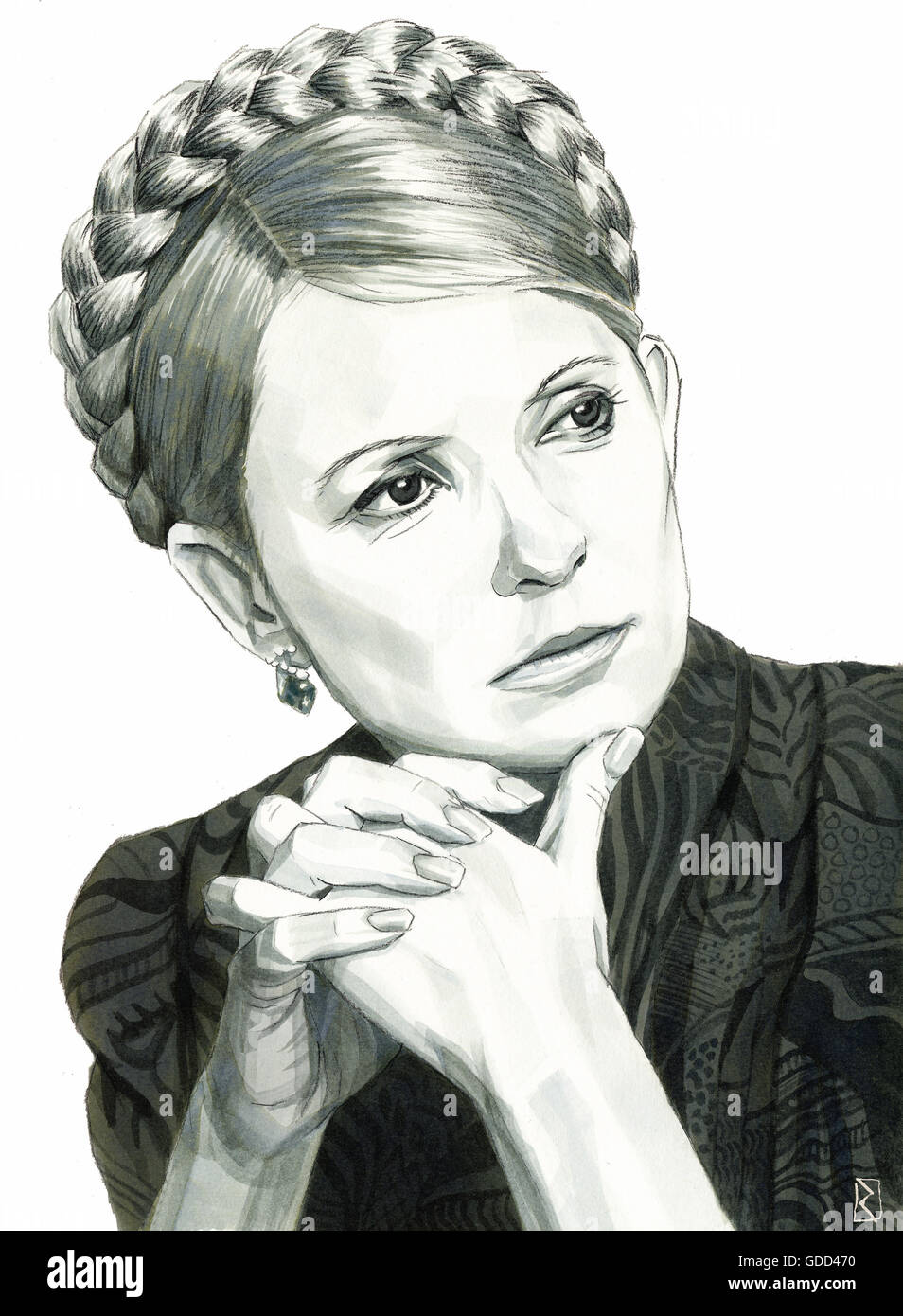 Tymoshenko, Yulia, * 27.11.1960, Ukrainian politician, Prime Minister of the Ukraine 2007-2010, portrait, monochrome drawing by Jan Rieckhoff, 20.1.2011, Artist's Copyright already cleared through INTERFOTO, no additional clearance necessary Stock Photo