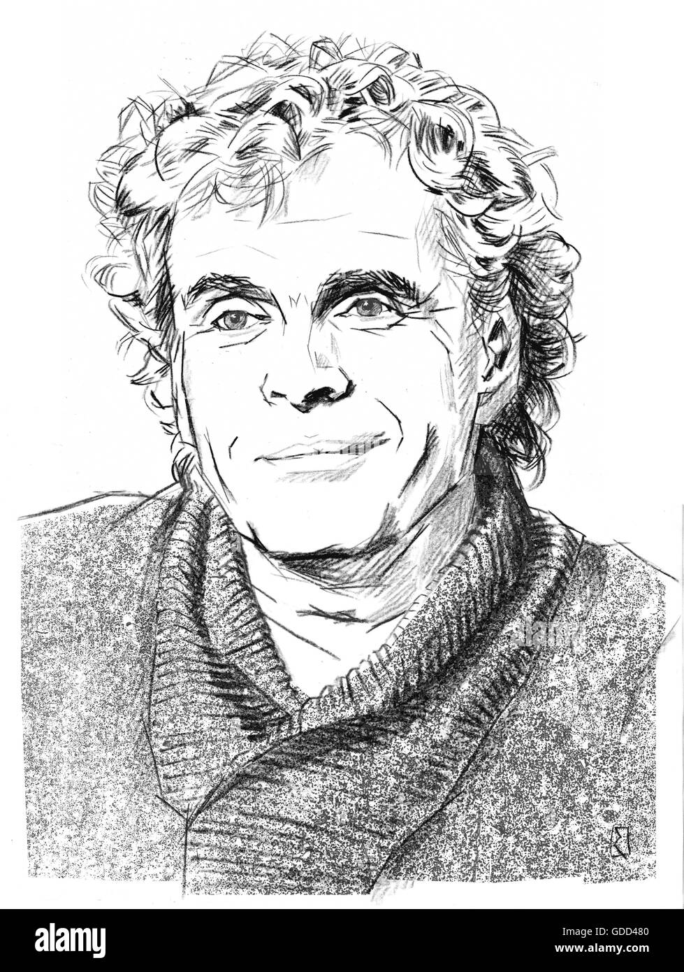 Rattle, Simon, * 19.5.1955, British musician (conductor), portrait, black-white drawing by Jan Rieckhoff, 15.1.2012, Artist's Copyright already cleared through INTERFOTO, no additional clearance necessary Stock Photo