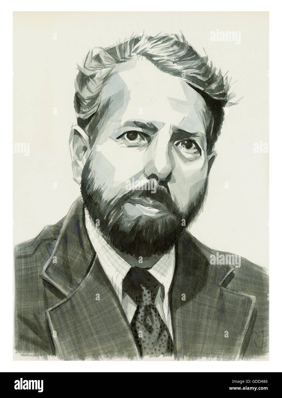 Milgram, Stanley, 15.8.1933 - 20.12.1984, American scientist (psychologist), portrait, monochrome drawing by Jan Rieckhoff, 4.8.2007, Artist's Copyright already cleared through INTERFOTO, no additional clearance necessary Stock Photo