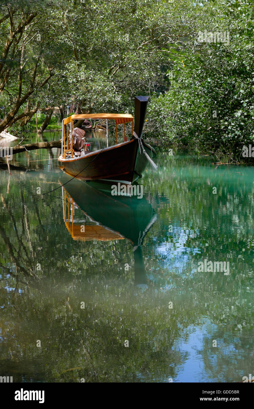 Thai longtail boat in the river Stock Photo