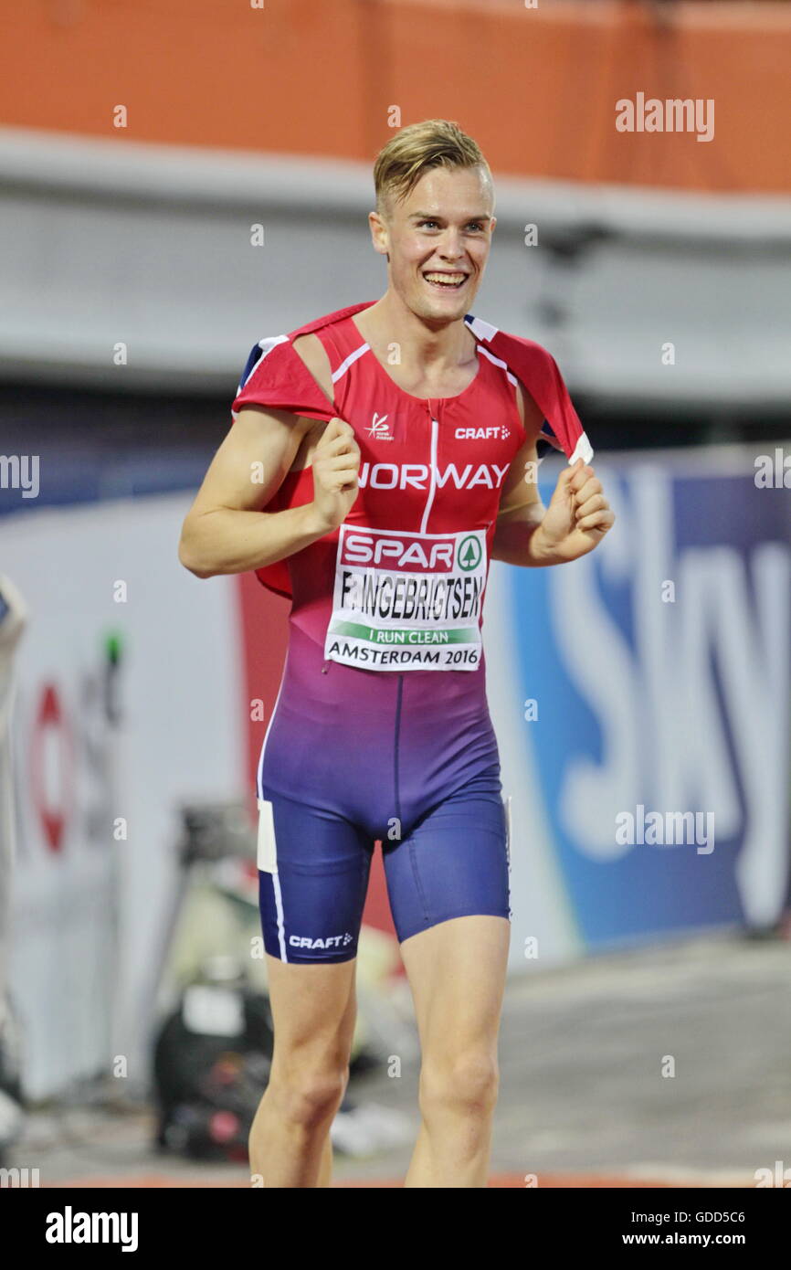 Amsterdam Netherlands July 09 2016 Filip Ingebrigtsen European Champion In The 1 500 In Amsterdam Stock Photo Alamy