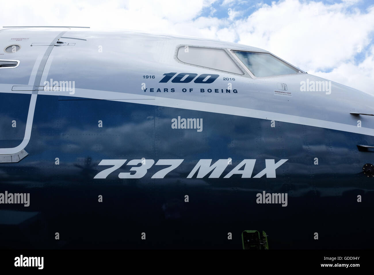 The exterior of a Boeing 737 Max aircraft. Stock Photo