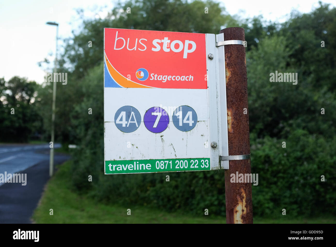 A 'bus stop' sign in England. Stock Photo