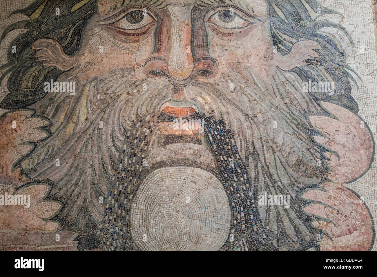 England,London,British Museum,Roman Empire Room,Roman Mosaic Panel showing Oceanus from Carthage,Tunisia dated AD 200-300 Stock Photo