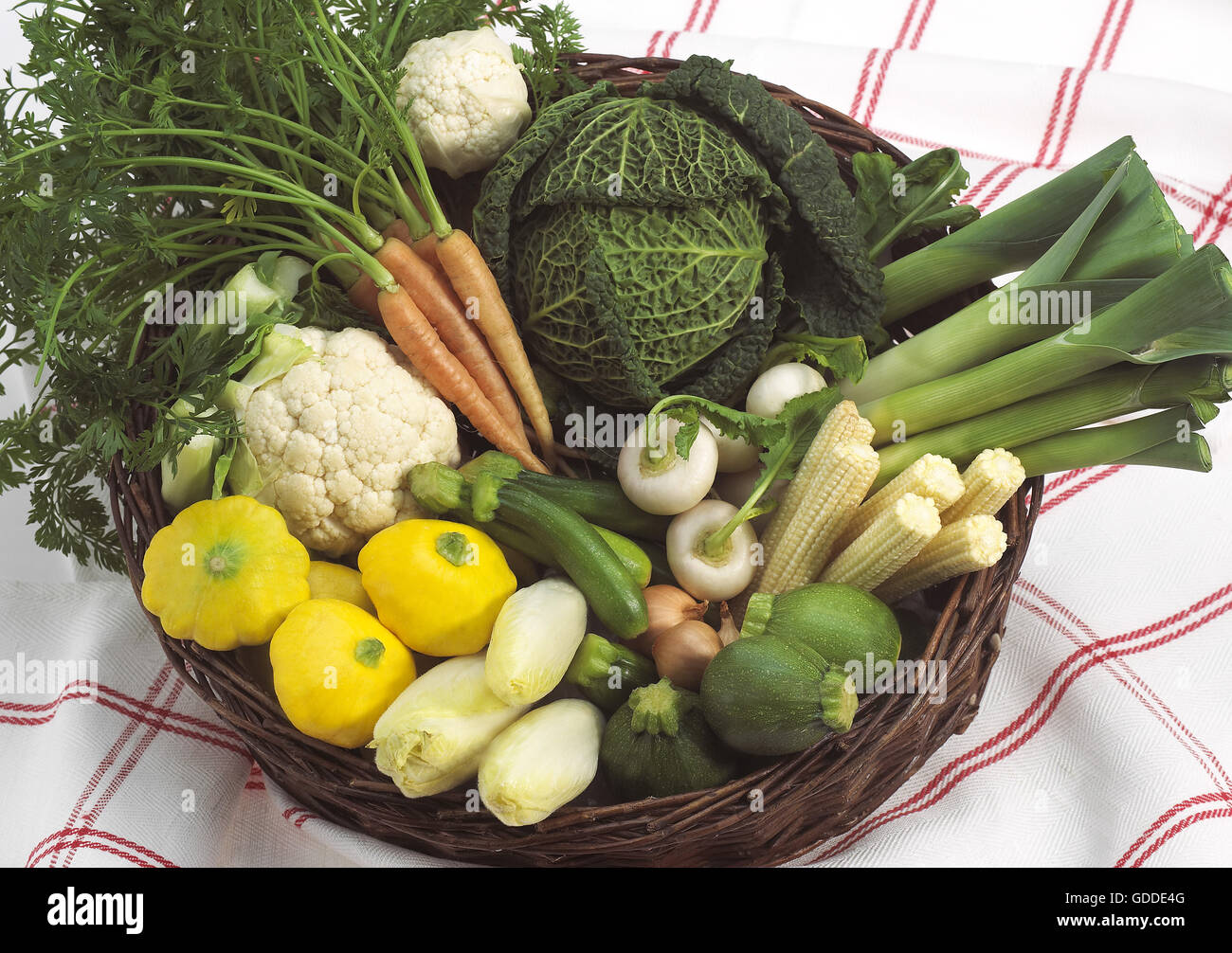 Basket with Dwarft vegetables Stock Photo
