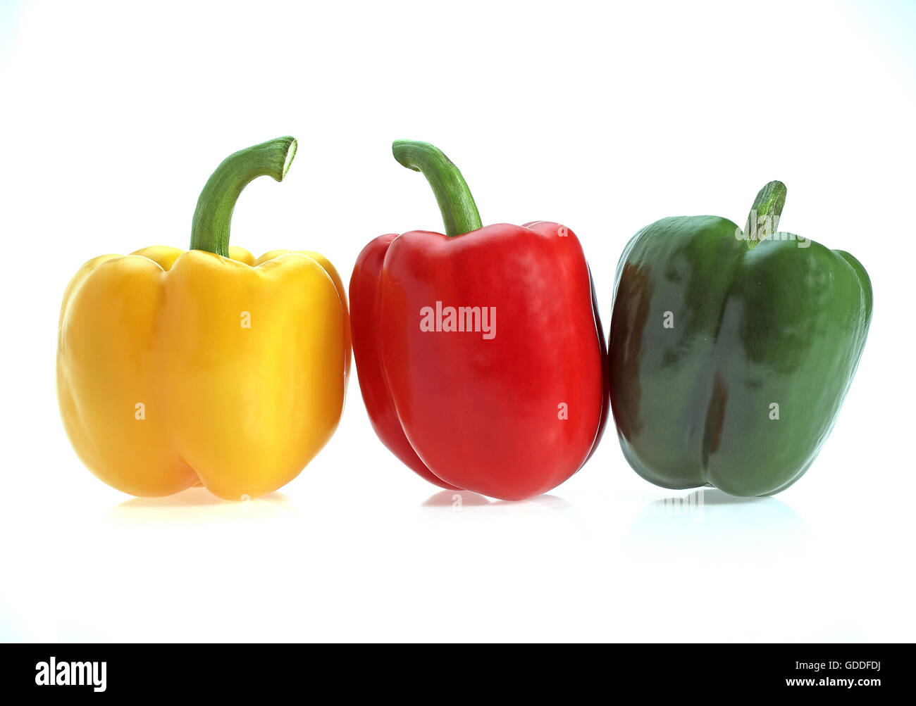 Red Yellow and Green Sweet Pepper, capsicum annuum, Against White Background Stock Photo