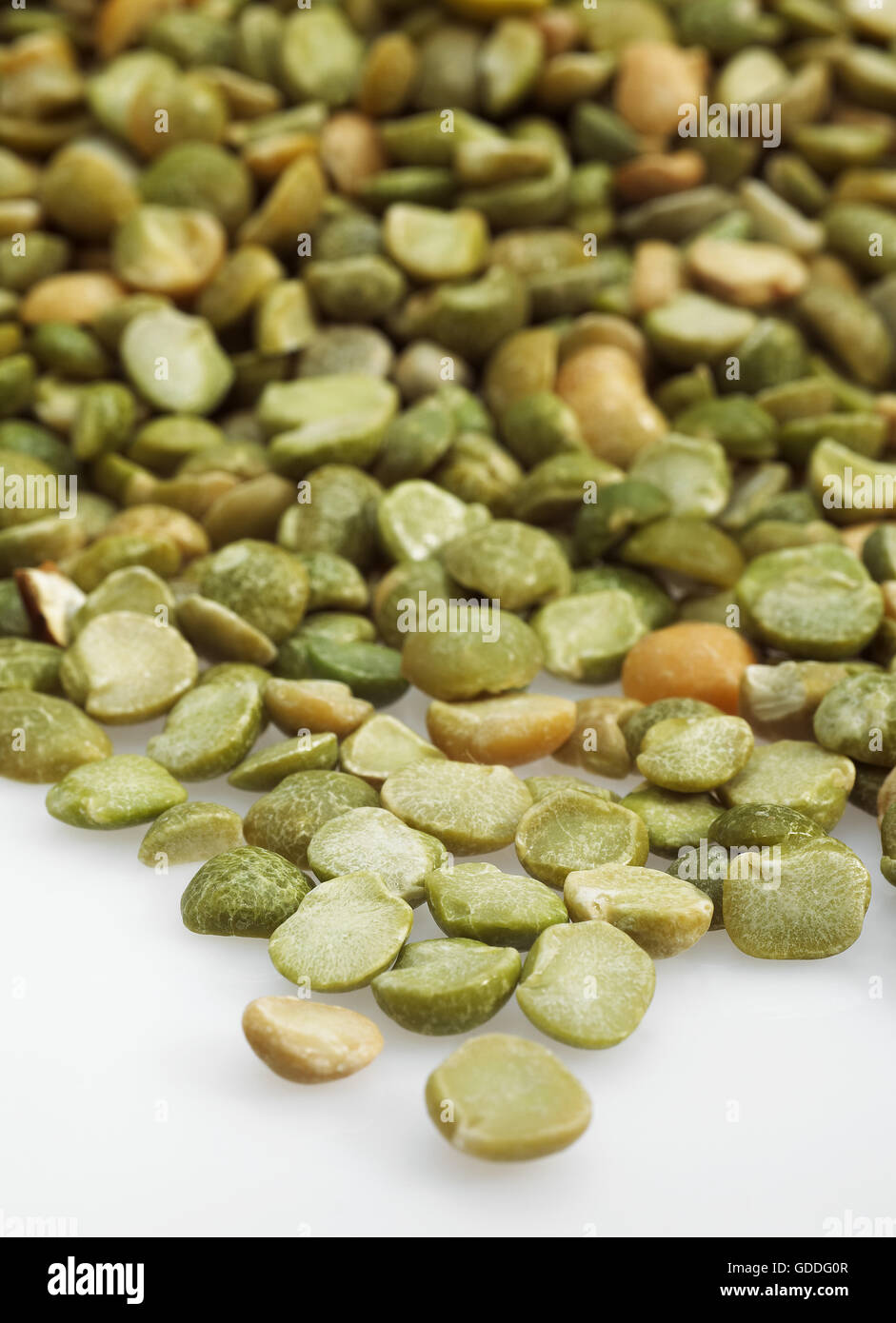 Split Peas, pisum sativum, Seeds against White Bakcground Stock Photo
