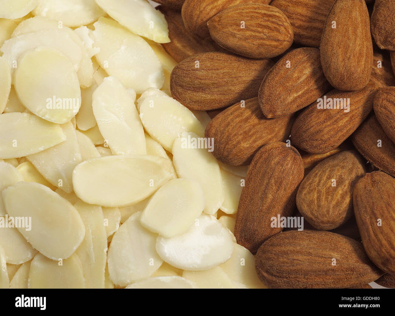 Dried and Fresh Almonds, prunus dulcis Stock Photo