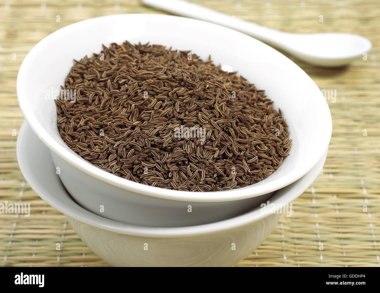 Caraway, carum carvi, Seeds in Bowl Stock Photo