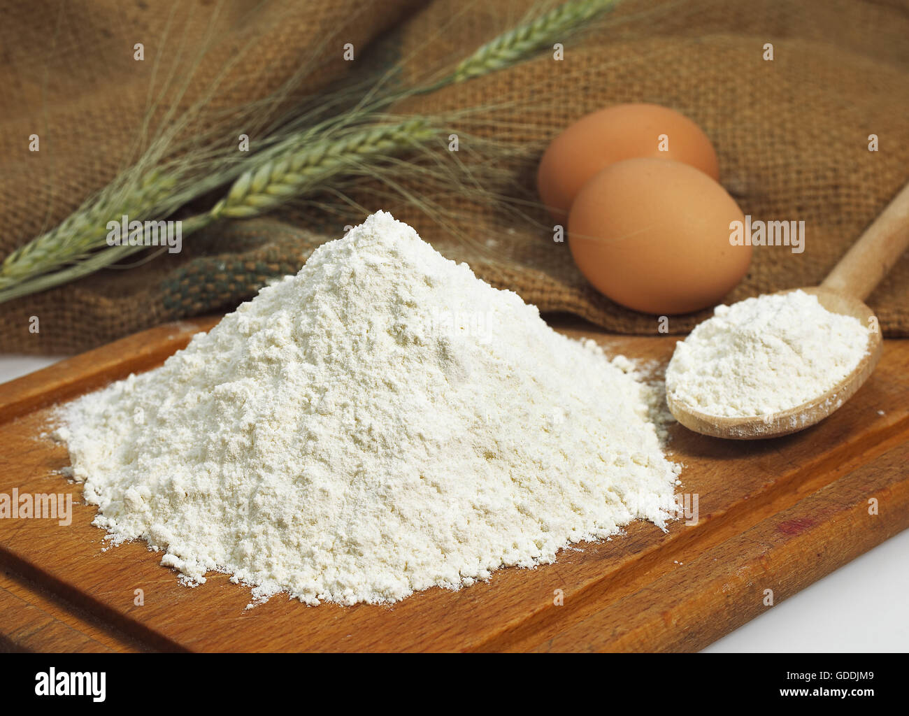 Wheat Flour and Eggs, Cake Ingredients Stock Photo