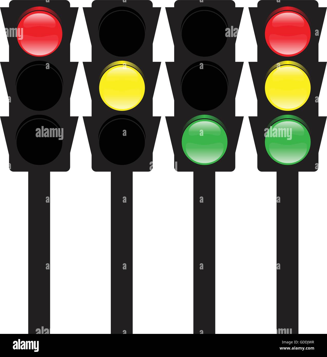 Traffic light set collection on white background vector illustration design. Stock Vector