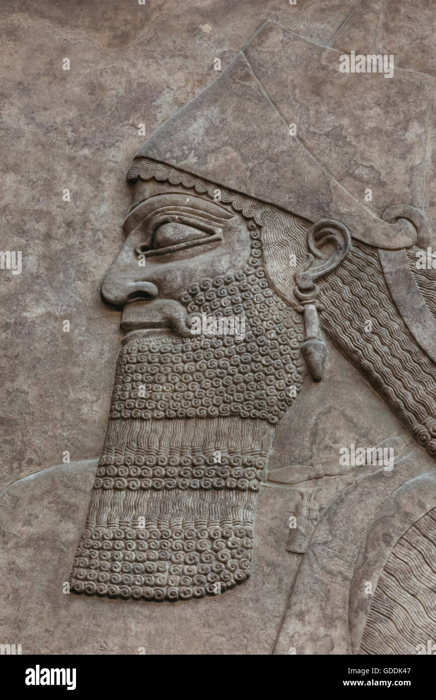 England,London,British Museum,Assyrian Relief from Nimrud depicting a Court Scene dated 865 BC Stock Photo