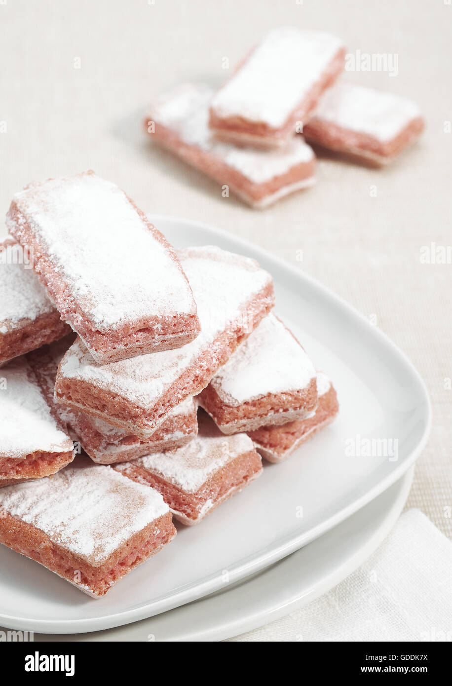 BISCUIT ROSE DE REIMS, A PINK BISCUIT FOR DIPPING IN CHAMPAGNE Stock Photo
