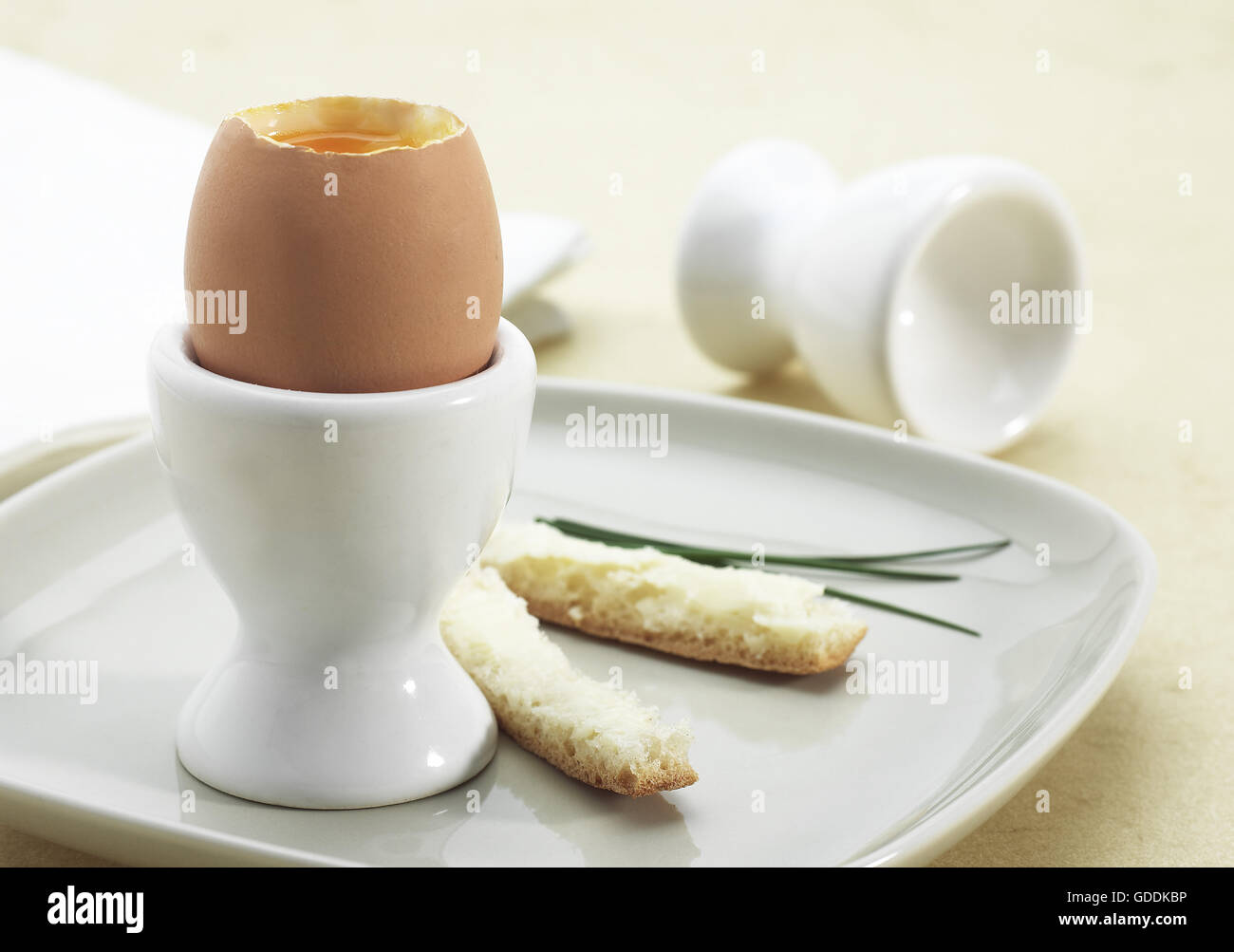 Soft-Boiled Egg with Egg Cup Stock Photo