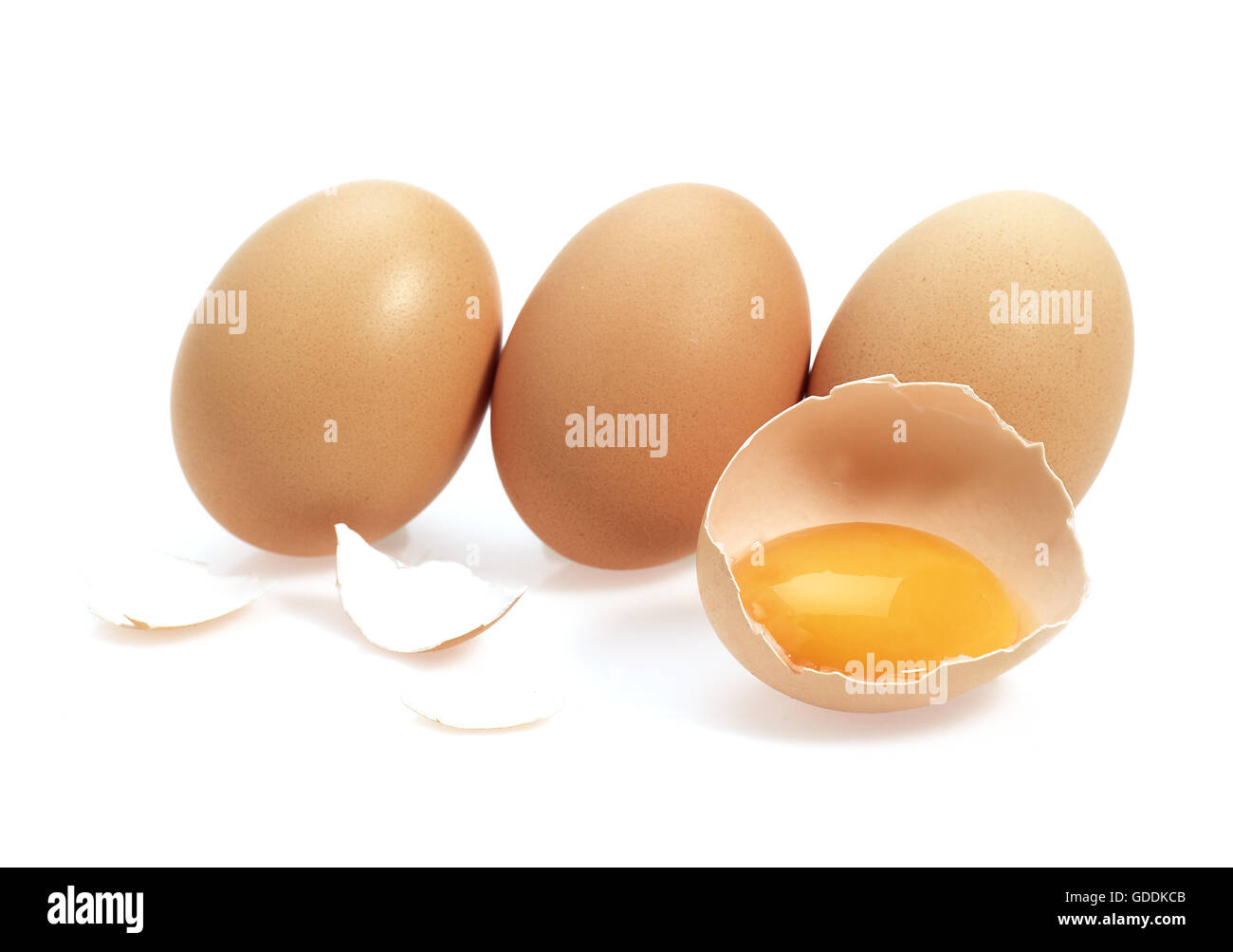 Chicken Eggs against White Background Stock Photo