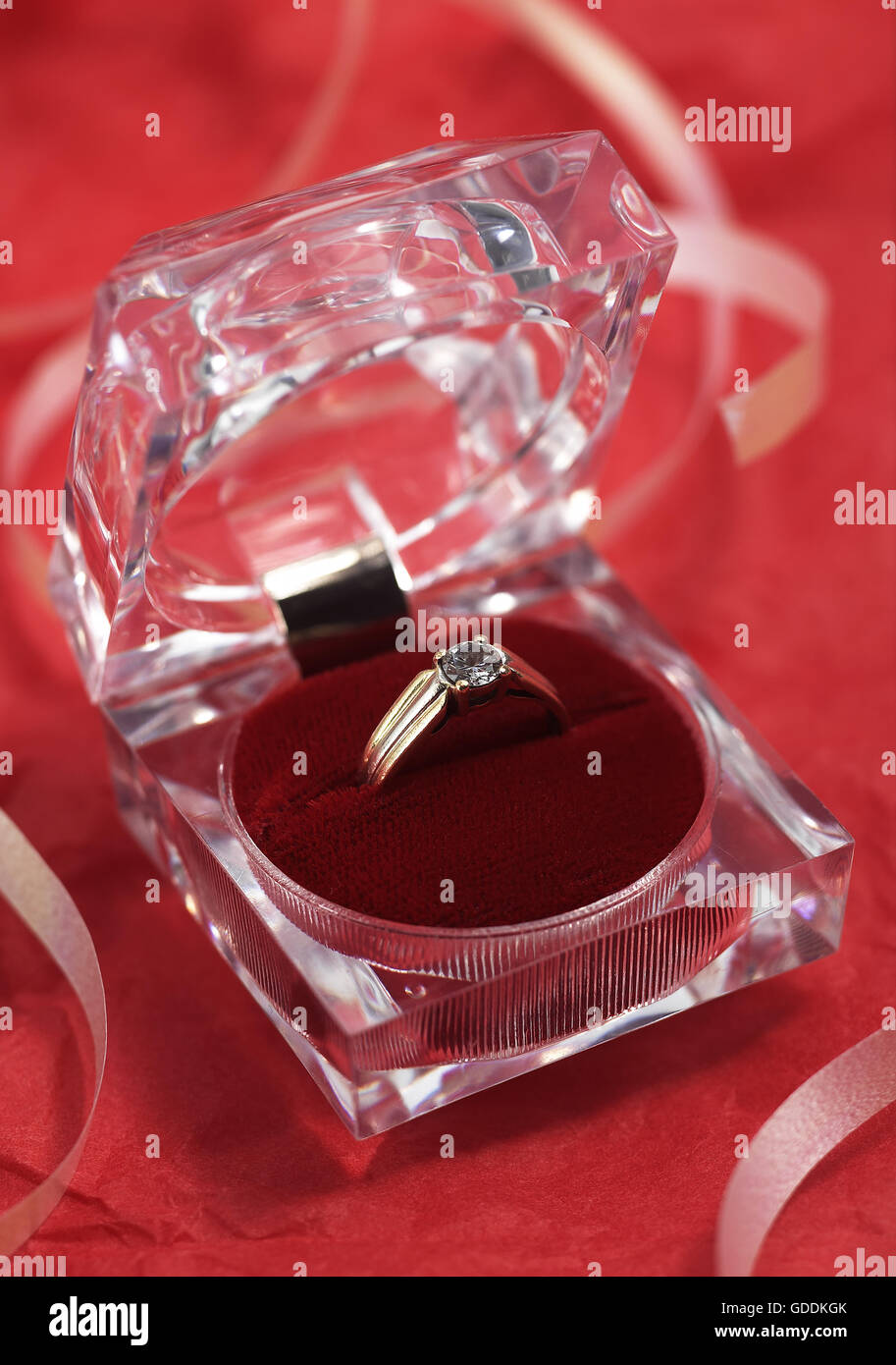DIAMOND RING OFFERED ON VALENTINE'S DAY Stock Photo