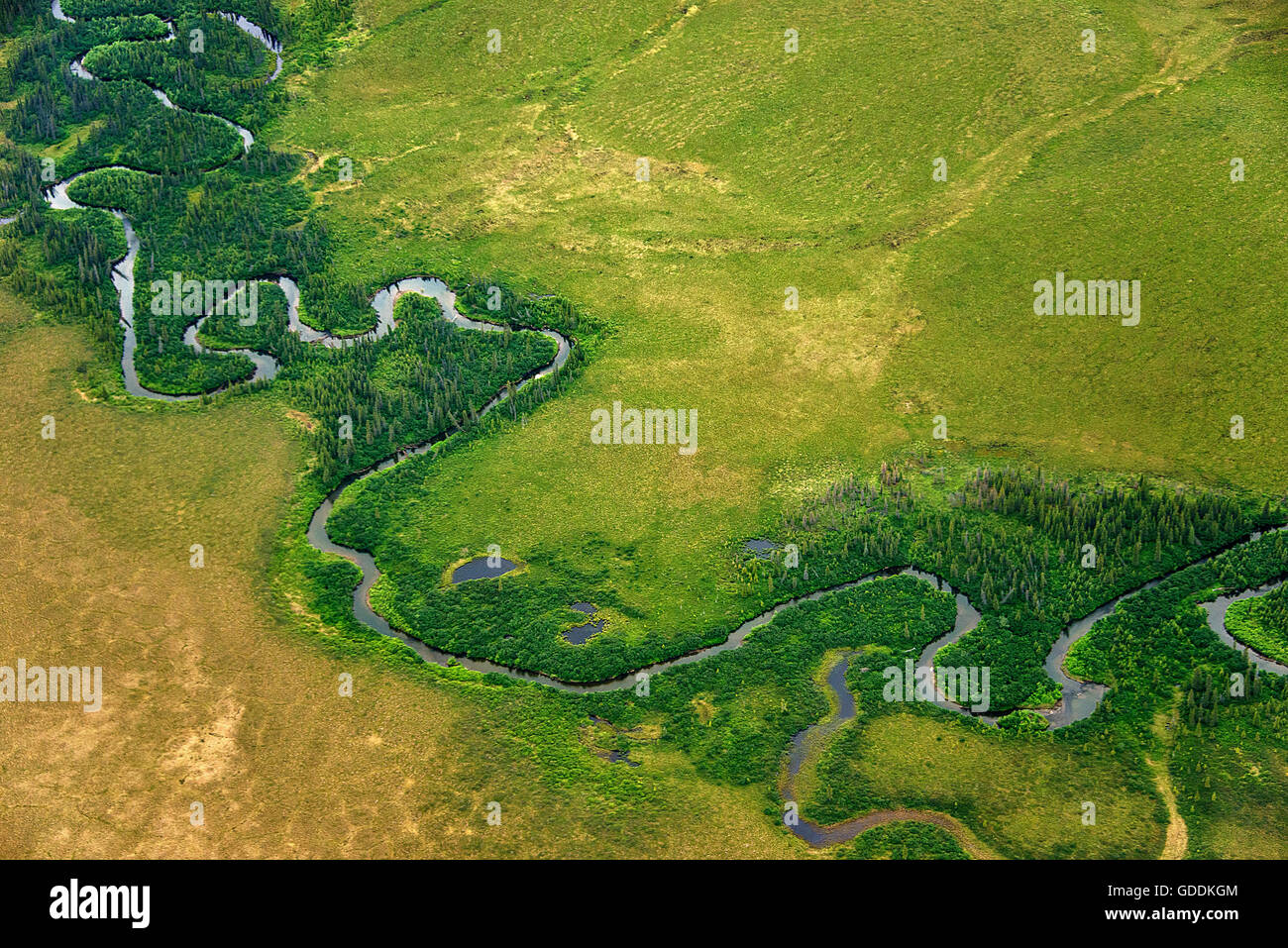 aerial,Alaska,USA,Tundra,river,landscape, Stock Photo