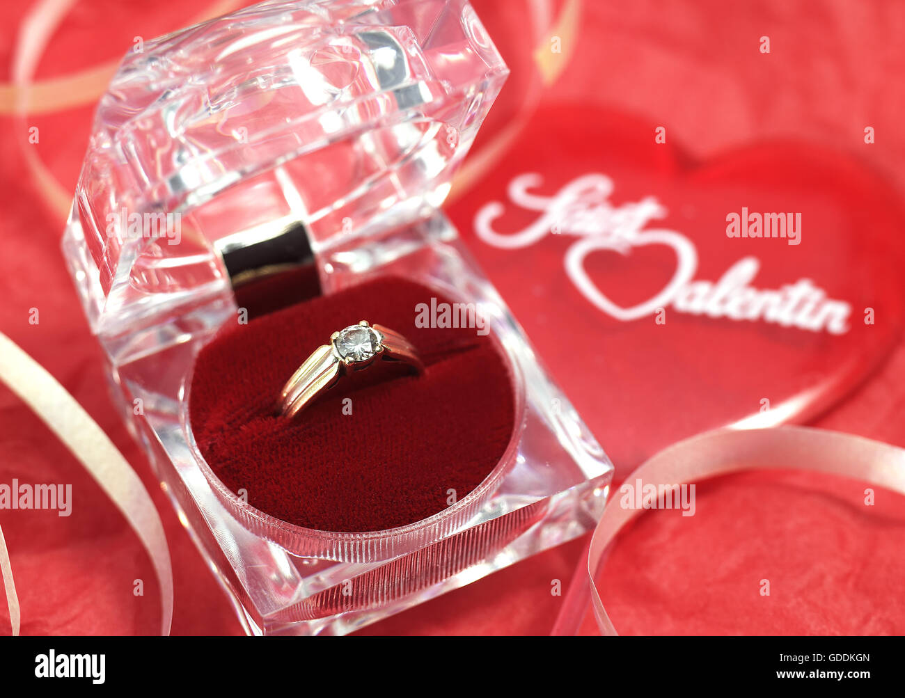 Diamond Ring offered on Valentine's Day Stock Photo