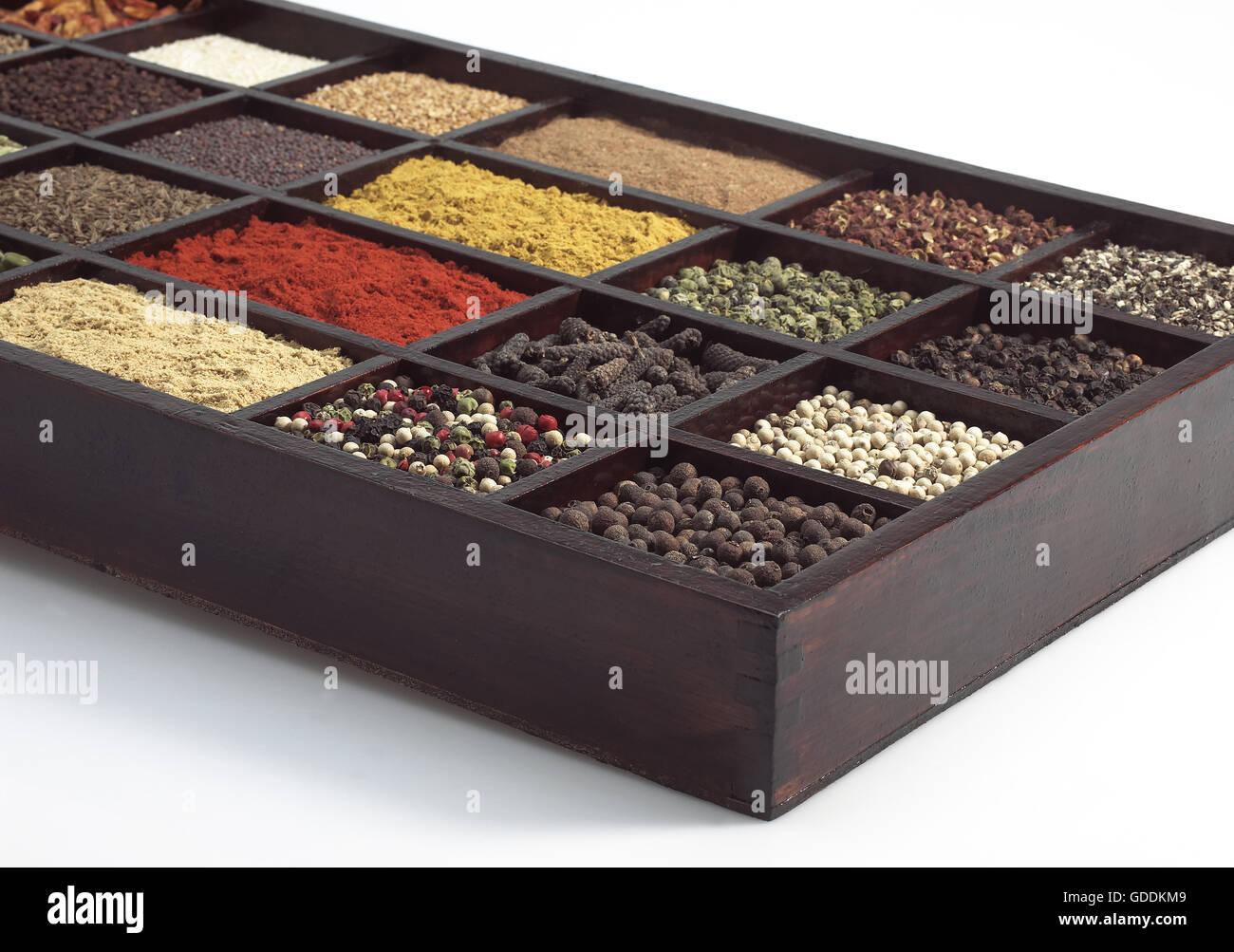 Box with many Spices Stock Photo