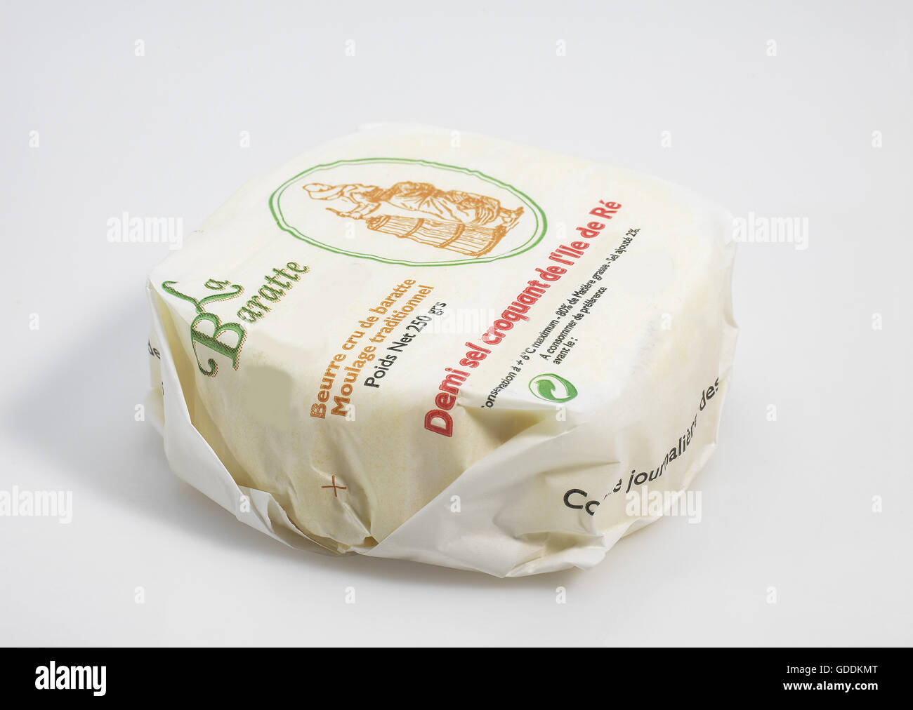 Salted Butter against White Background Stock Photo