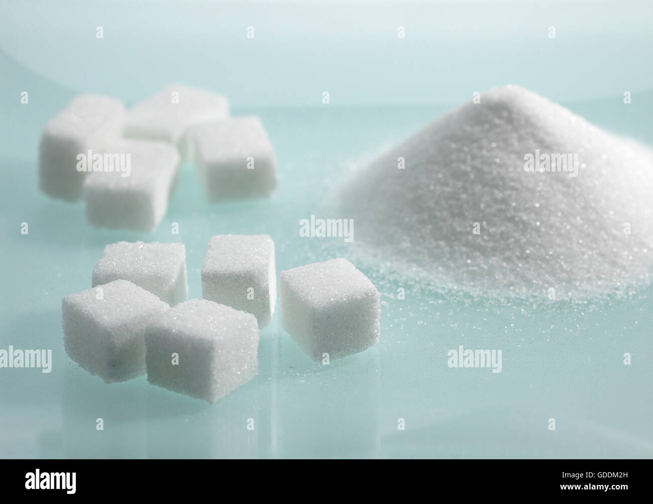 Granulated and Cubes of White Sugar Stock Photo