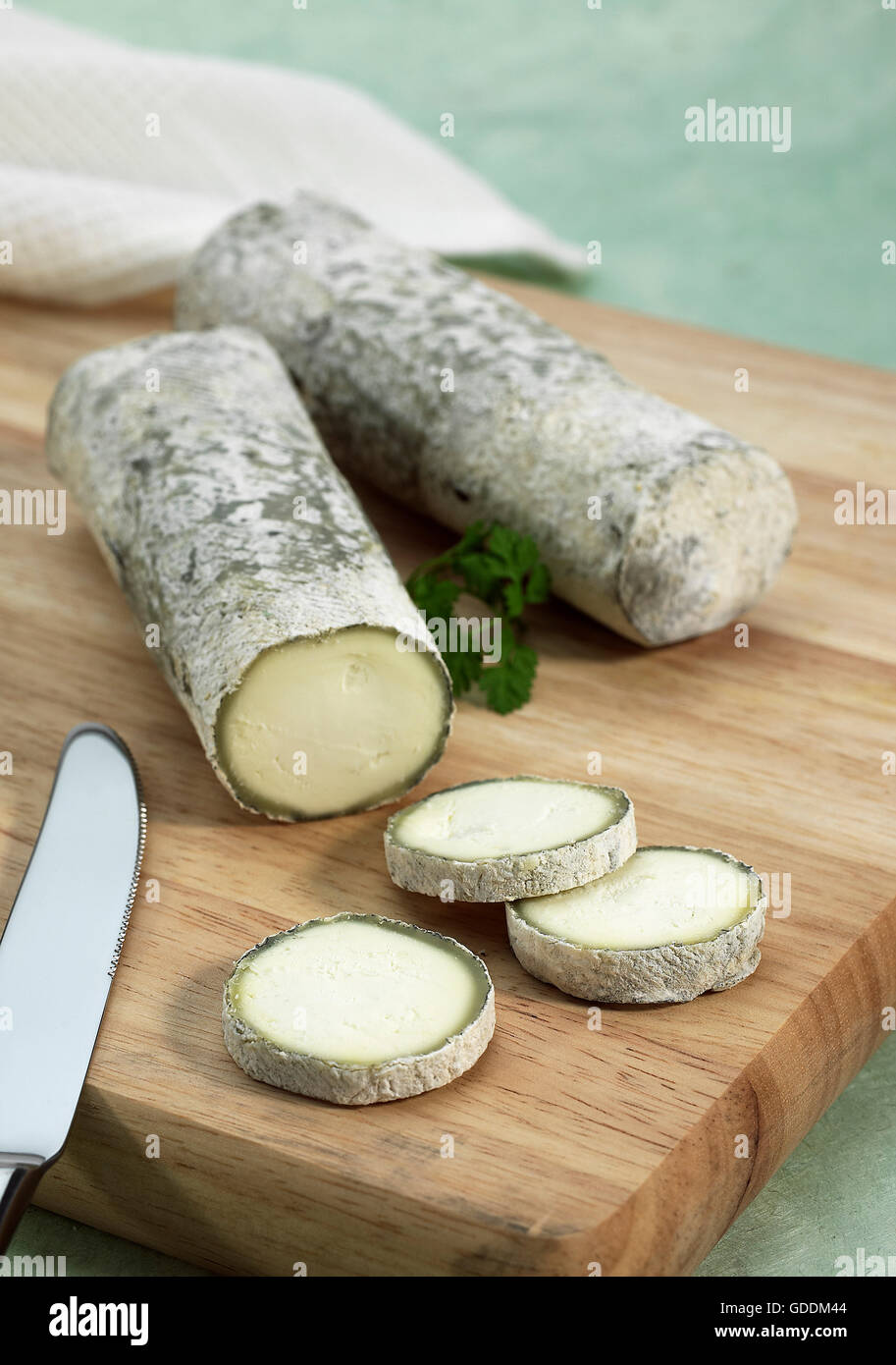 Sainte Maure de Touraine, French Cheese produced from Goat's Milk Stock Photo