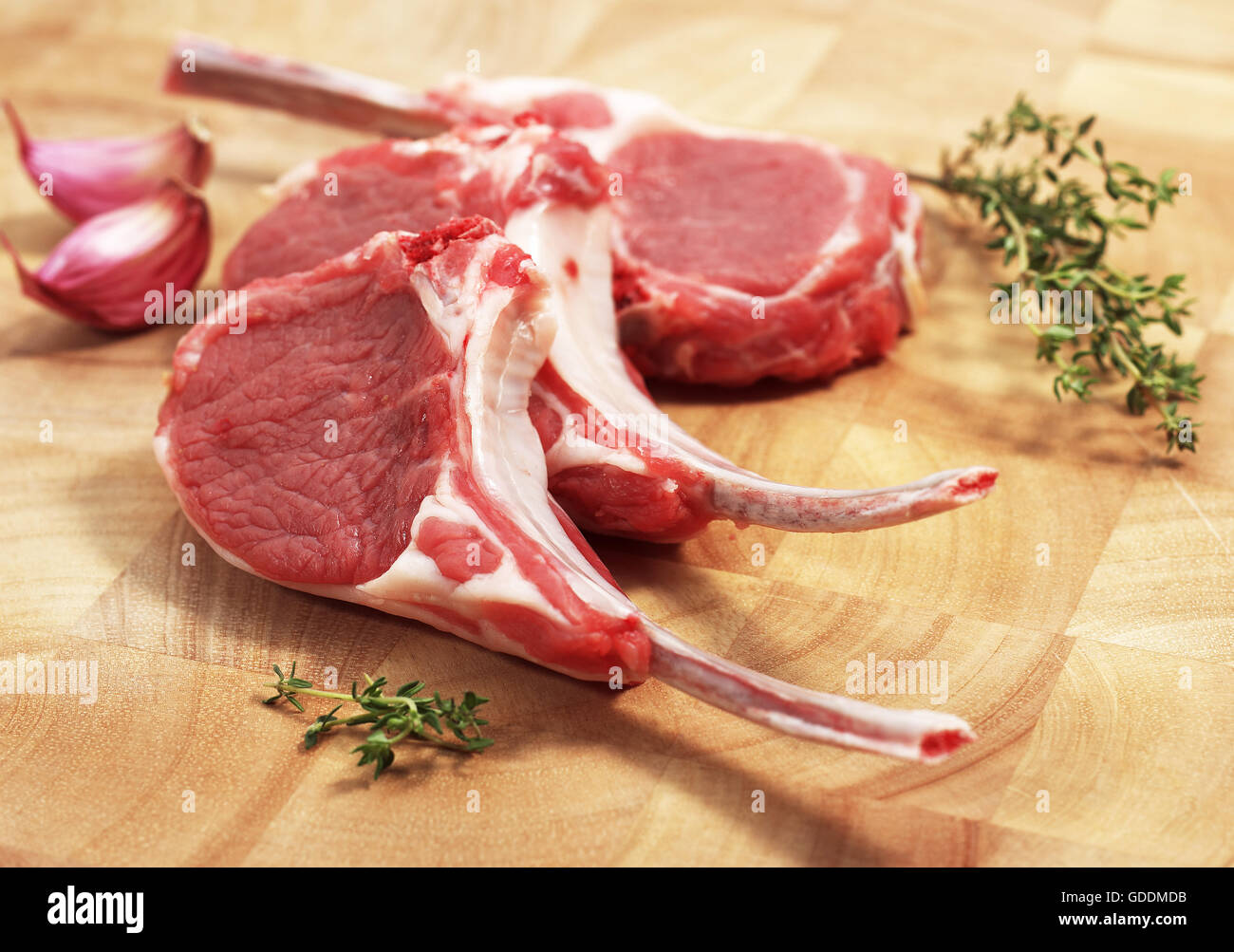 Fresh Lamb Chops with Thyme Stock Photo