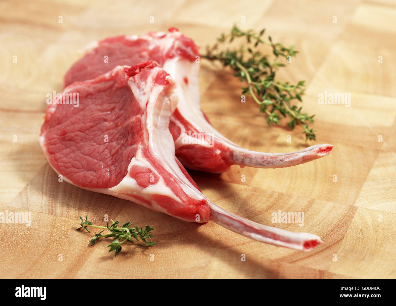 FRESH LAMB CHOPS WITH THYME Stock Photo
