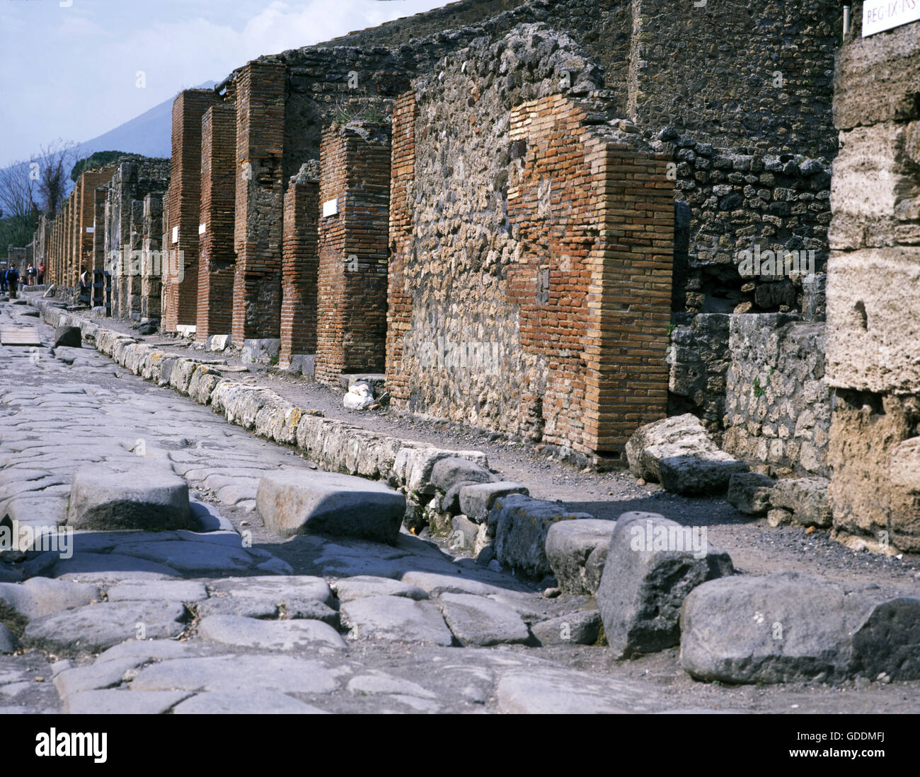Pompeii in Italy, City destroyed and completely buried during an Eruption of the Volcano Mount Vesuvius in August 79, a Unesco World Heritage Site since 1997 Stock Photo