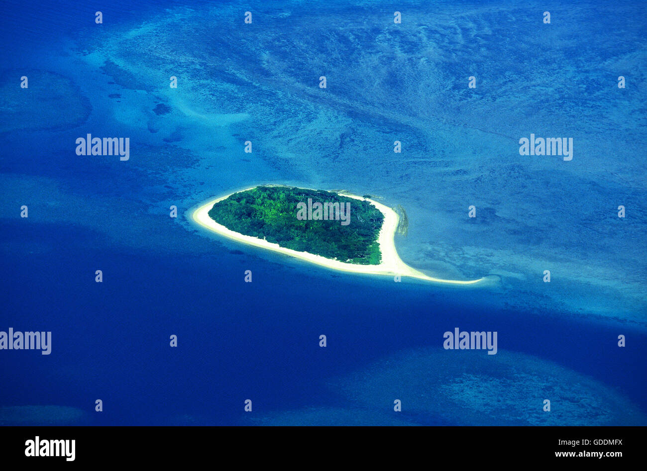 Aerial View of Island on Great Barrier Reef in Australia Stock Photo