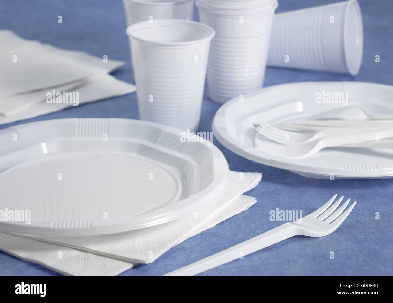 Plastic Plates with Paper Nakins Stock Photo