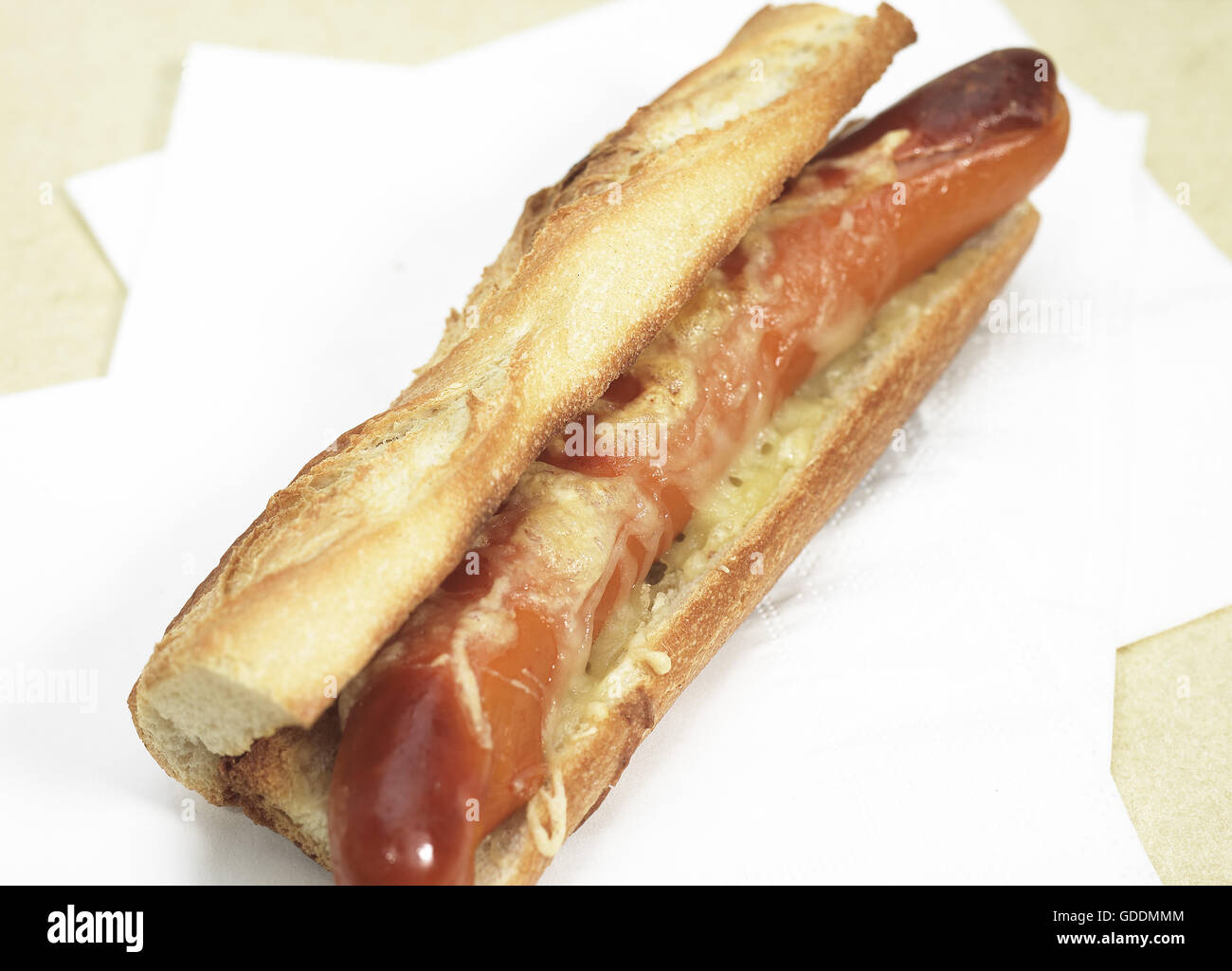 Hot Dog, Bread with Sausage Stock Photo