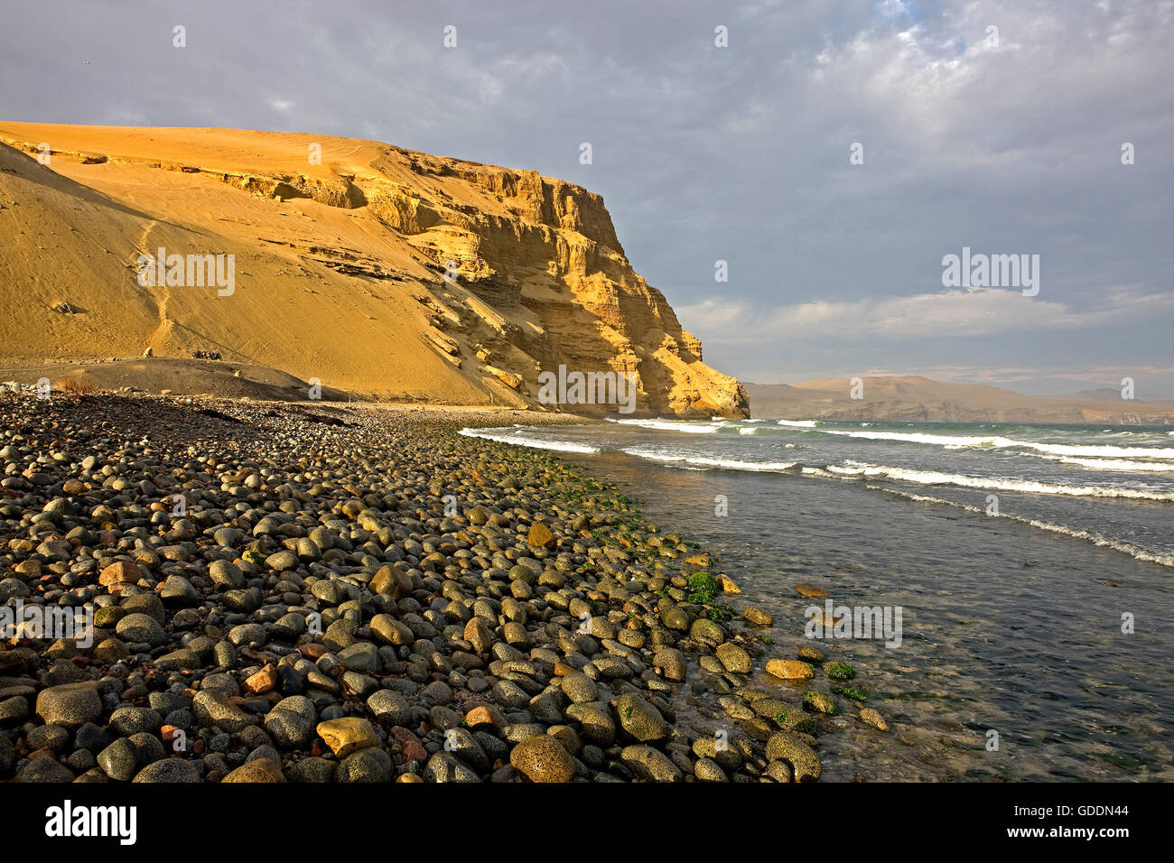 Pebble Beach and Landscape in Paracas National Park, Peru Stock Photo