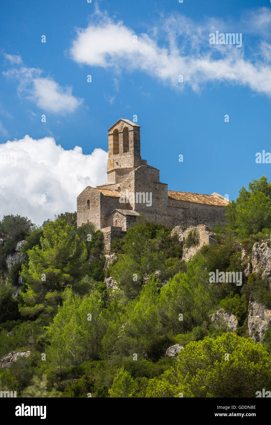 Spain,Catalonia,Barcelona province,San Miguel Church,Olerdola Castle Stock Photo