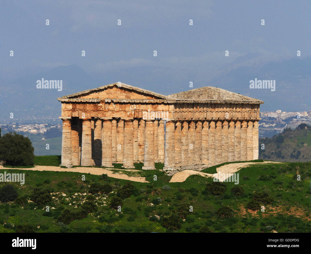 Ancient Greek Doric temple, Segesta, archaeological site, Sicily, Italy Stock Photo