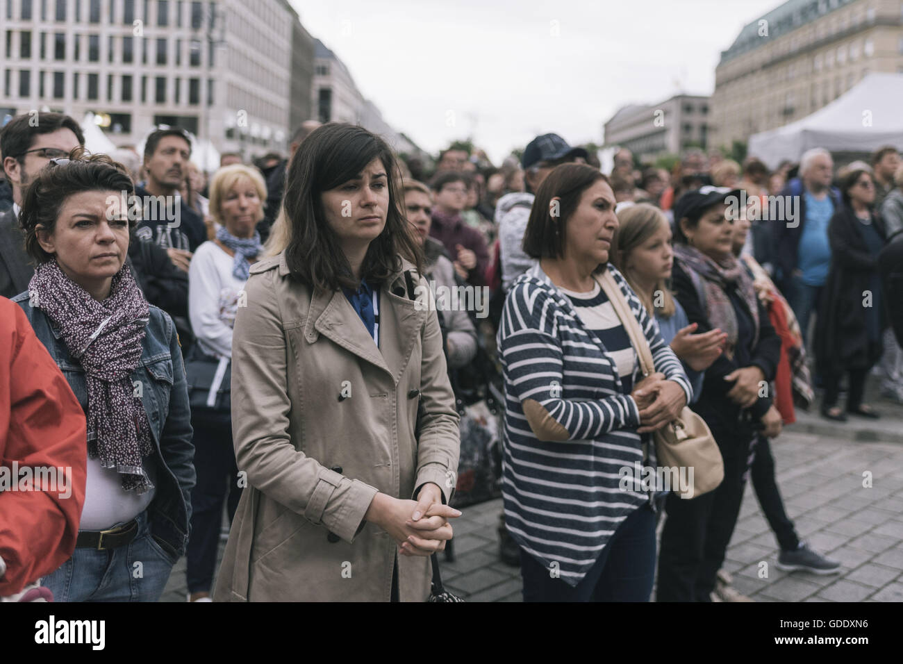 Berlin, Germany. 15th July, 2016. Several hundred people gather to