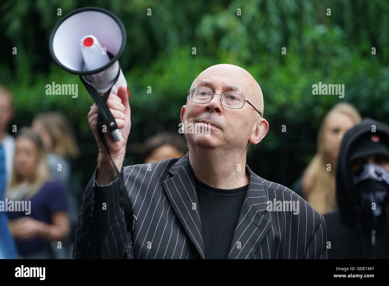 London, England, UK. 15th July, 2016. Ian Bone founder of Class War holds a Parade on Boris in front of Boris house in Islington, London. Credit:  See Li/Alamy Live News Stock Photo