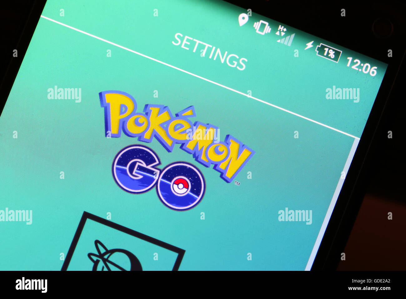 Velika Gorica, Croatia. 15th July, 2016. : Macro close up image of Pokemon Go game app logo on the smartphone. Pokemon Go is a free-to-play augmented reality mobile game developed by Nintendo. Credit: PhotoJa/Alamy Live News Stock Photo