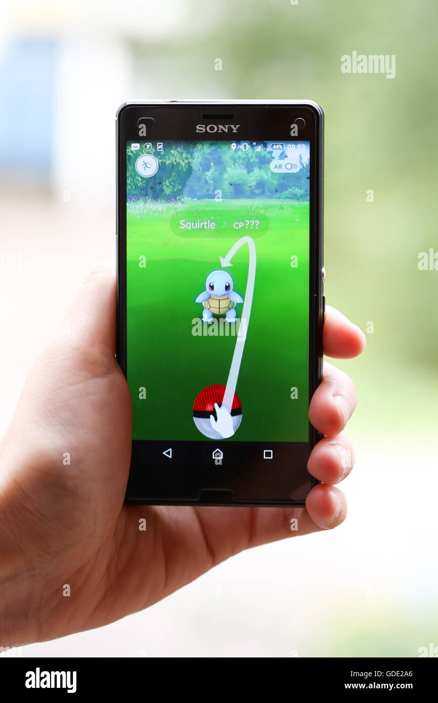 Velika Gorica, Croatia. 15th July, 2016. : Pokemon caught on a Pokemon Go game. Pokemon Go is a free-to-play augmented reality mobile game developed by Nintendo. Credit: PhotoJa/Alamy Live News Stock Photo