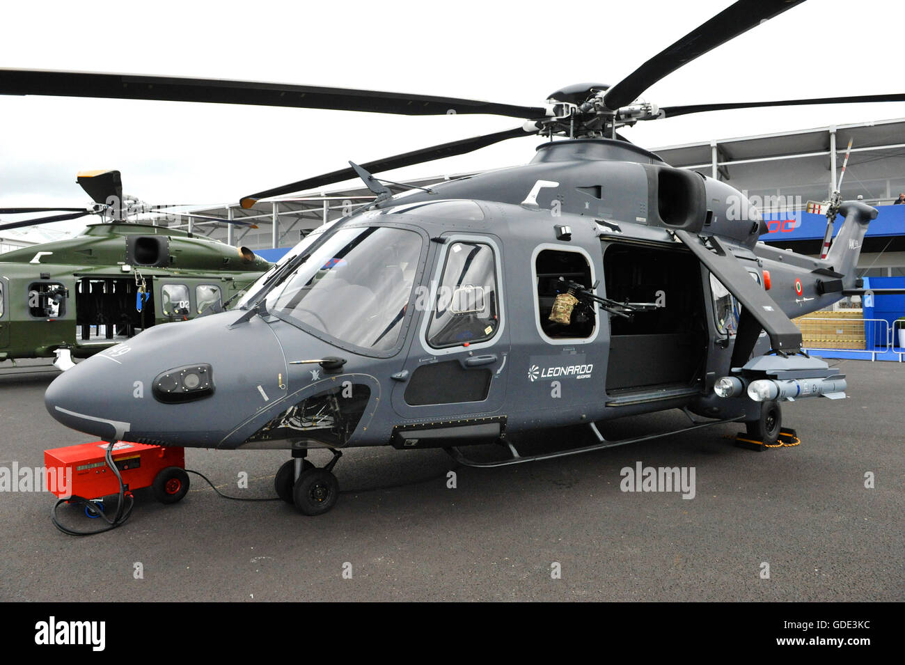 Farnborough, UK. 15th July, 2016. A Finmeccanica AW149 medium category military helicopter on display at the Farnborough International Airshow (FIA) which took place today in Farnborough, UK.  The air show, a biannual showcase for the aviation industry, is the biggest of it's kind and attracts civil and military buyers from all over the world. trade visitors are normally in excess of 100,000 people. The show runs until July 17. Credit:  Michael Preston/Alamy Live News Stock Photo