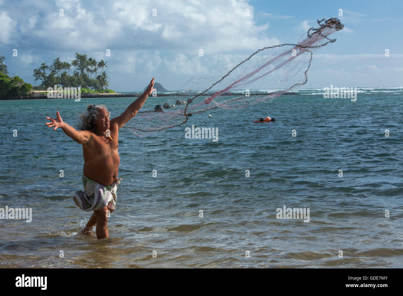 Molokai,local,Polynesian,no model-release,man,fishing,USA,Hawaii,America,fisherman, Stock Photo