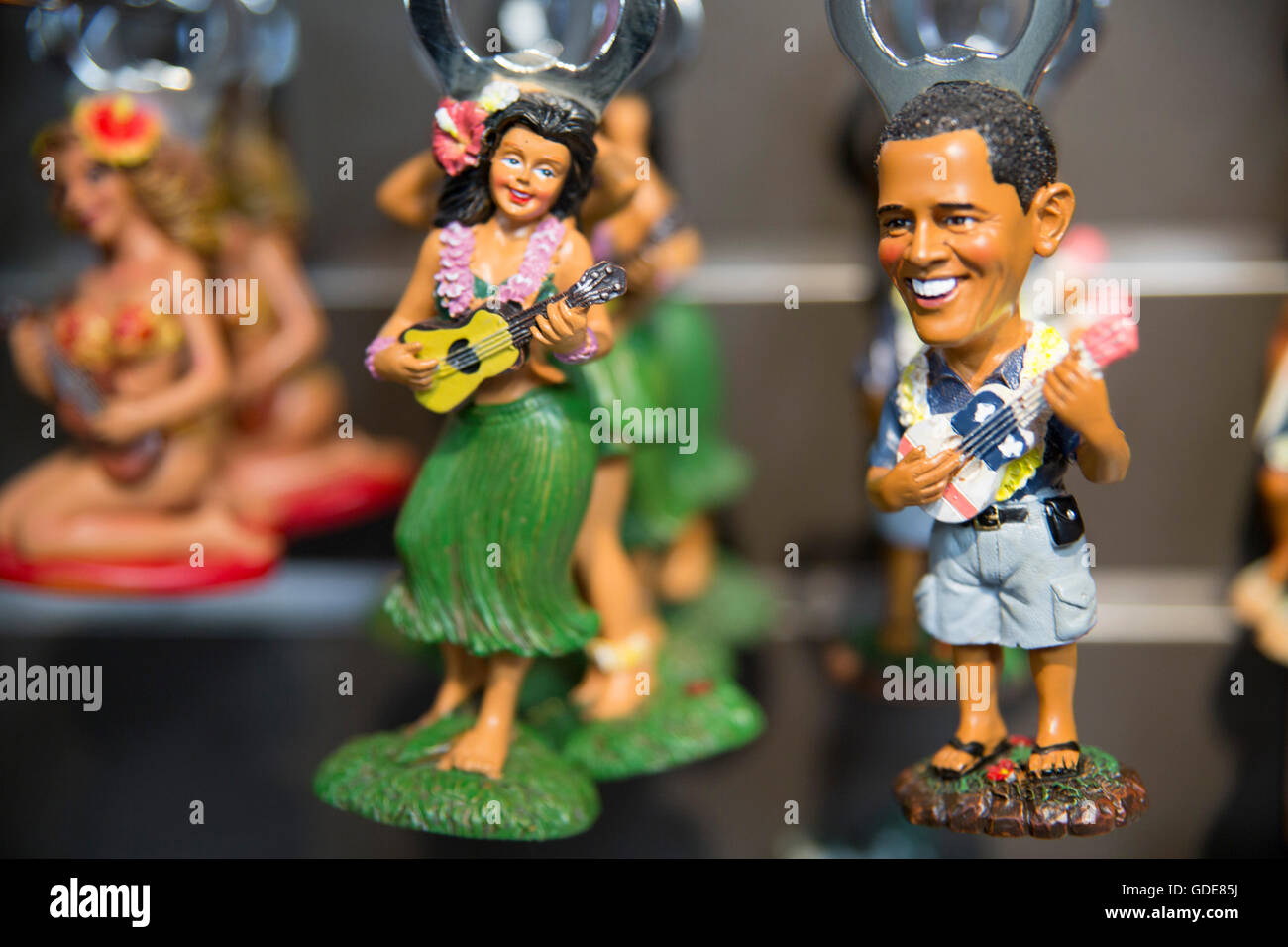 Honolulu,Oahu,souvenirs,USA,Hawaii,America,Obama,figures, Stock Photo